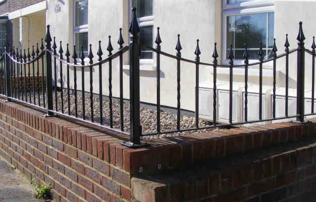 Wrought iron railings and posts in Redhill, Surrey.